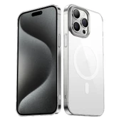 iPhone 15 Pro Max Uyumlu Kılıf Wireless Şarj Özellikli Şeffaf G-Glass Kapak thumbnail 1