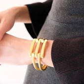 FerizZ Altın Kaplama İki Kollu 3 Sıra Kaburga Bilezik BLZ-501 thumbnail 4