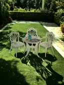 Ferforje görünümlü Plastik Yuvarlak İstanbul Masa Sandalye Takımı 1 Masa 3 Sandalye Balkon, Bahçe Mobilyası - 9