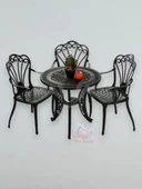 Ferforje görünümlü Plastik Yuvarlak İstanbul Masa Sandalye Takımı 1 Masa 3 Sandalye Balkon, Bahçe Mobilyası - 3