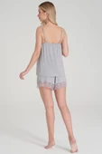 Pijadore Kadın Gri İp Askılı Şortlu Pijama Takımı 1600 - 3