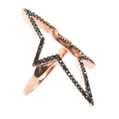 925 Ayar Gümüş Siyah Taşlı Pembe Renk Yıldız Yüzük thumbnail 4