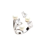 925 Ayar Gümüş Üç İncili, Zirkon Taşlı Yüzük thumbnail 4