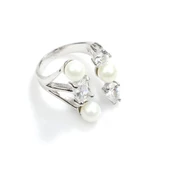 925 Ayar Gümüş Üç İncili, Zirkon Taşlı Yüzük thumbnail 3