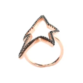 925 Ayar Gümüş Siyah Taşlı Pembe Renk Yıldız Yüzük thumbnail 3