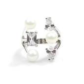 925 Ayar Gümüş Üç İncili, Zirkon Taşlı Yüzük thumbnail 6