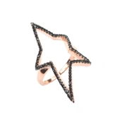 925 Ayar Gümüş Siyah Taşlı Pembe Renk Yıldız Yüzük thumbnail 5