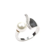 925 Ayar Gümüş Tek İncili S Sıralı Tasarım Yüzük thumbnail 2