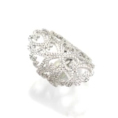 925 Ayar Gümüş Motifli Oval Tasarım Beyaz Renk Yüzük thumbnail 7