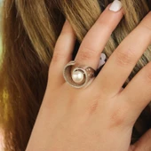 925 Ayar Gümüş 9 Tasarım İncili Yüzük thumbnail 5