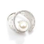 925 Ayar Gümüş 9 Tasarım İncili Yüzük thumbnail 3