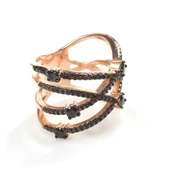 925 Ayar Gümüş Siyah Taşlı XX Model Pembe Renkli Yüzük thumbnail 1