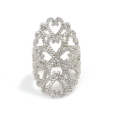 925 Ayar Gümüş Motifli Oval Tasarım Beyaz Renk Yüzük thumbnail 2