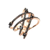 925 Ayar Gümüş Siyah Taşlı XX Model Pembe Renkli Yüzük thumbnail 2