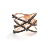 925 Ayar Gümüş Siyah Taşlı XX Model Pembe Renkli Yüzük thumbnail 3