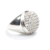 925 Ayar Gümüş Yuvarlak Izgaralı Taşlı Model Yüzük thumbnail 3