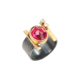 925 Ayar Gümüş Sentetik Yakut ve Zirkon Taşlı Yüzük - 1