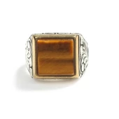 925 Ayar Gümüş Kare Kaşlı Kaplan Gözü Taşlı Erkek Yüzük thumbnail 3