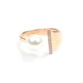 925 Ayar Gümüş Tek İncili Sıralı Zirkon Taşlı Tasarım Yüzük thumbnail 4