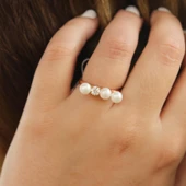 925 Ayar Gümüş Üç İncili Tasarım Yüzük thumbnail 7