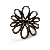 925 Ayar Gümüş Beyaz Renk Siyah Taşlı Çiçekli Yüzük thumbnail 3