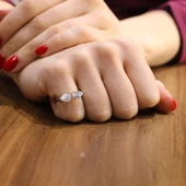 925 Ayar Gümüş Çiftli Damla Taşlı Yüzük thumbnail 1