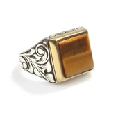 925 Ayar Gümüş Kare Kaşlı Kaplan Gözü Taşlı Erkek Yüzük thumbnail 1