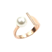 925 Ayar Gümüş Tek İncili Sıralı Zirkon Taşlı Tasarım Yüzük thumbnail 2