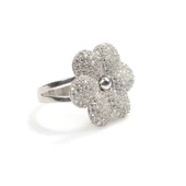 925 Ayar Gümüş Papatya Şekilli Beyaz Renk Beyaz Taşlı Yüzük thumbnail 4