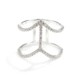 925 Ayar Gümüş Beyaz Renkli V Şekilli Tasarım Yüzük thumbnail 5