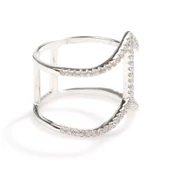 925 Ayar Gümüş Beyaz Renkli V Şekilli Tasarım Yüzük thumbnail 6