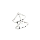 925 Ayar Gümüş Beyaz Renkli V Şekilli Tasarım Yüzük thumbnail 2