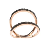 925 Ayar Gümüş Rose Renkli Siyah Taşlı  Yüzük thumbnail 3