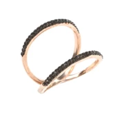 925 Ayar Gümüş Rose Renkli Siyah Taşlı  Yüzük thumbnail 1