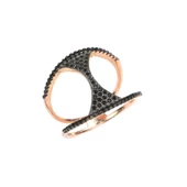 925 Ayar Rose Gümüş Siyah Taşlı Yüzük thumbnail 2