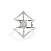 925 Ayar Gümüş Beyaz Renk Beyaz Zirkon Taşlı Tasarım Yüzük thumbnail 3