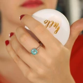 925 Ayar Gümüş Turkuaz Mineli Harfli Yüzük thumbnail 1