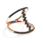 925 Ayar Gümüş Rose Renkli Siyah Taşlı Tasarım Yüzük thumbnail 3