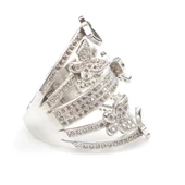 925 Ayar Gümüş Beyaz Renk Zirkon Taşlı Kelebek Model Yüzük thumbnail 4