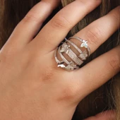 925 Ayar Gümüş Beyaz Renk Zirkon Taşlı Kelebek Model Yüzük thumbnail 1