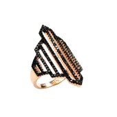 925 Ayar Gümüş Pembe Renk Çizgili Model Yüzük thumbnail 4