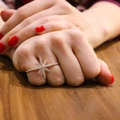 925 Ayar Gümüş Çift Parmak Kuzey Yıldızı Tasarım Yüzük thumbnail 1