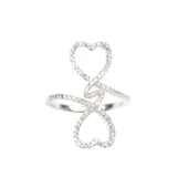 925 Ayar Gümüş Beyaz Taşlı Çiftli Kalp Yüzük thumbnail 3