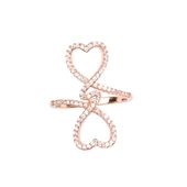 925 Ayar Gümüş Beyaz Taşlı Çiftli Kalp Yüzük thumbnail 2