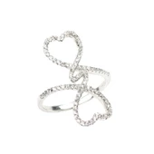 925 Ayar Gümüş Beyaz Taşlı Çiftli Kalp Yüzük thumbnail 4