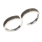 925 Ayar Gümüş Çift Parmak Siyah Taşlı Yüzük thumbnail 9