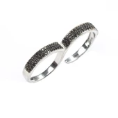 925 Ayar Gümüş Çift Parmak Siyah Taşlı Yüzük thumbnail 11