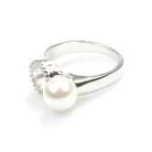 925 Ayar Gümüş Beyaz Renk İncili Zirkon Taşlı Tasarım Yüzük thumbnail 8