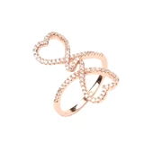 925 Ayar Gümüş Beyaz Taşlı Çiftli Kalp Yüzük thumbnail 1