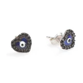 925 Ayar Gümüş Nazar Boncuklu Lacivert Mineli Kalp Küpe, Siyah Taşlı thumbnail 2